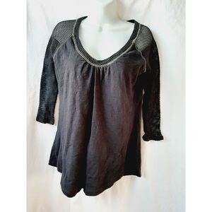 Cruel black fish net arms sz XL 100% cotton Long Sleeve top